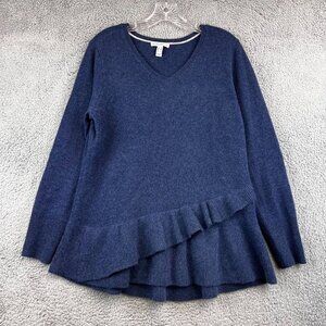 ISAACMIZRAH LIVE  BLUE 100% CASHMERE WRAP RUFFLE  SWEATER M